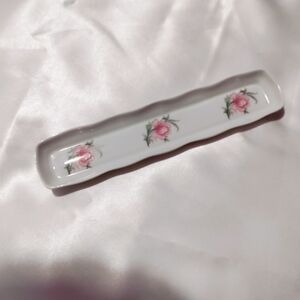 Porcelain Floral Tray with Pink Rose Motif